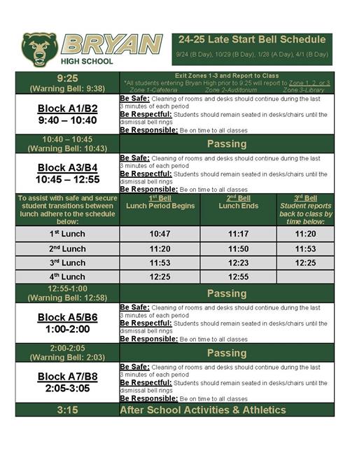 LATE START BELL SCHEDULE